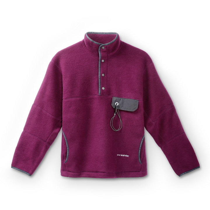 And Wander Men's Wool Fleece Pullover Purple