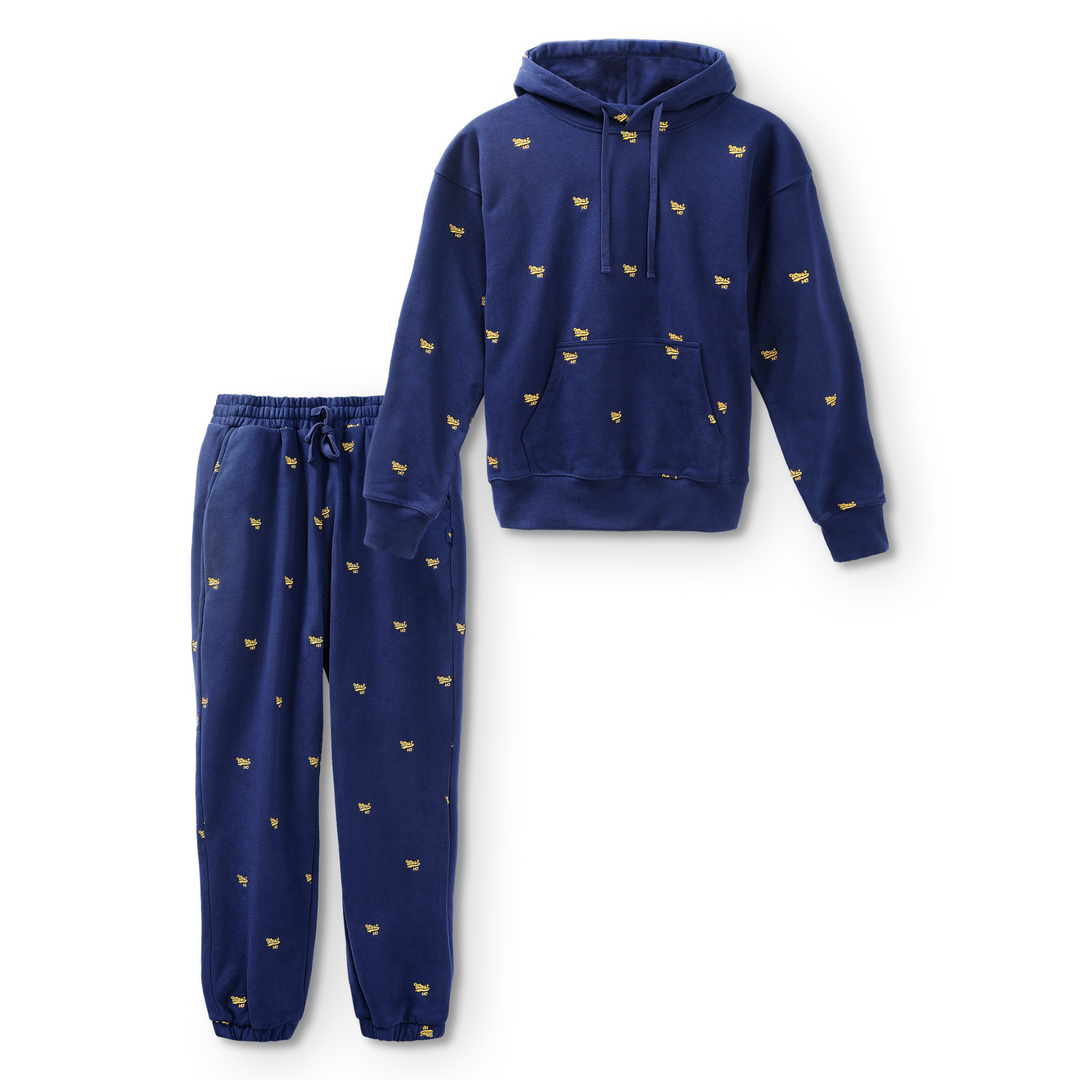 West NYC All Over Embroidery Hoodie Navy/Gold