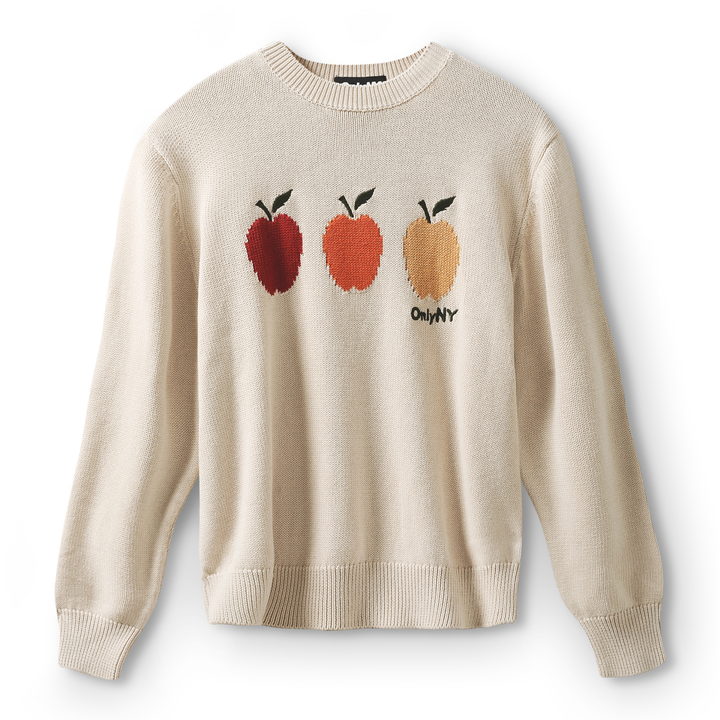 Only NY Men's Apple Crewneck Cotton Sweater Natural