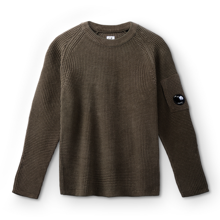 C.P. Company Men's Cotton Chenille Crewneck Waffle Knit Walnut/Beige