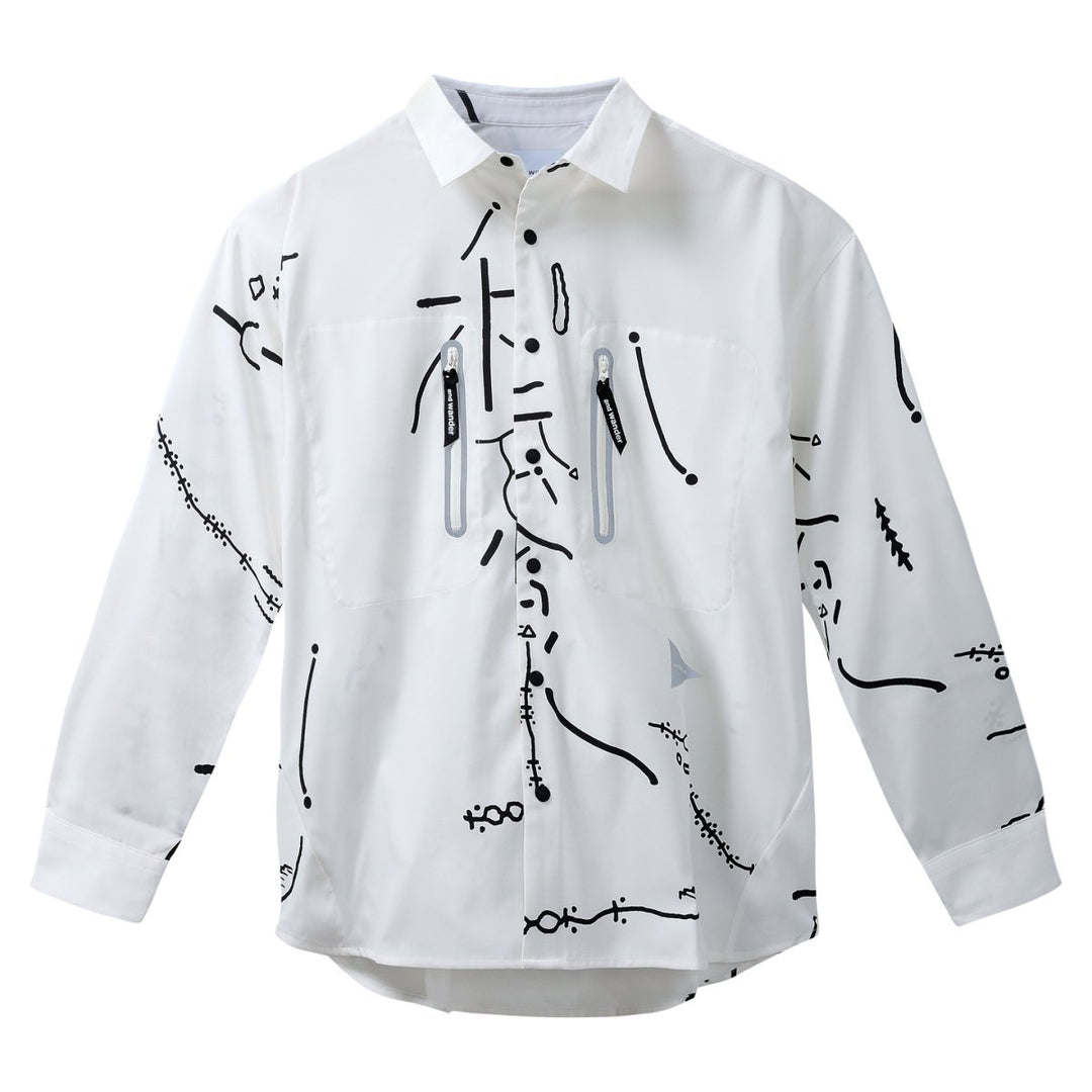 And Wander Men's Daijiro Ohara Map Key Print Shirt White - 10060496 - West NYC