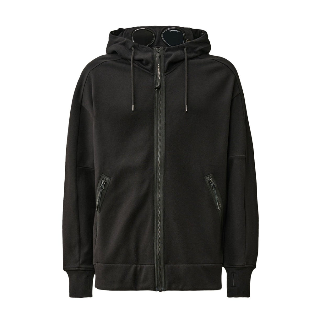 C.P. Company Diagonal Raised Fleece Goggle Zipped Hoodie Black - 10059366 - West NYC