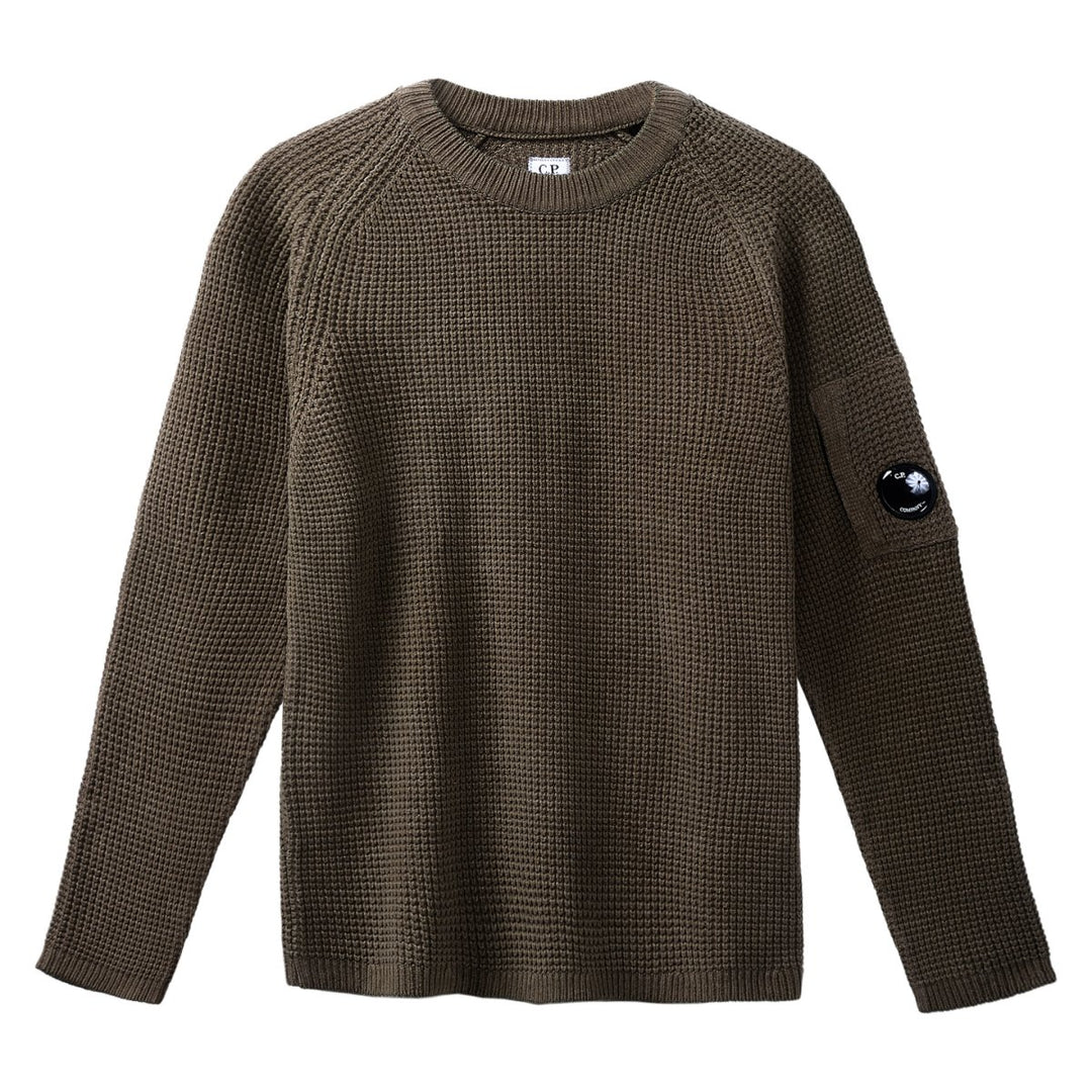 C.P. Company Men's Cotton Chenille Crewneck Waffle Knit Walnut/Beige - 10052511 - West NYC