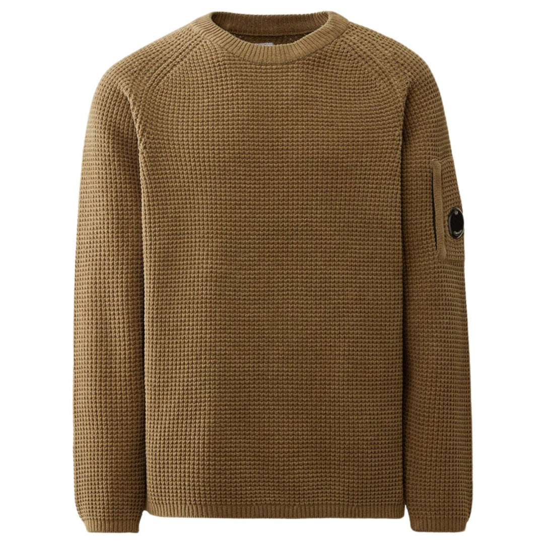 C.P. Company Men's Cotton Chenille Crewneck Waffle Knit Walnut/Beige - 10052511 - West NYC