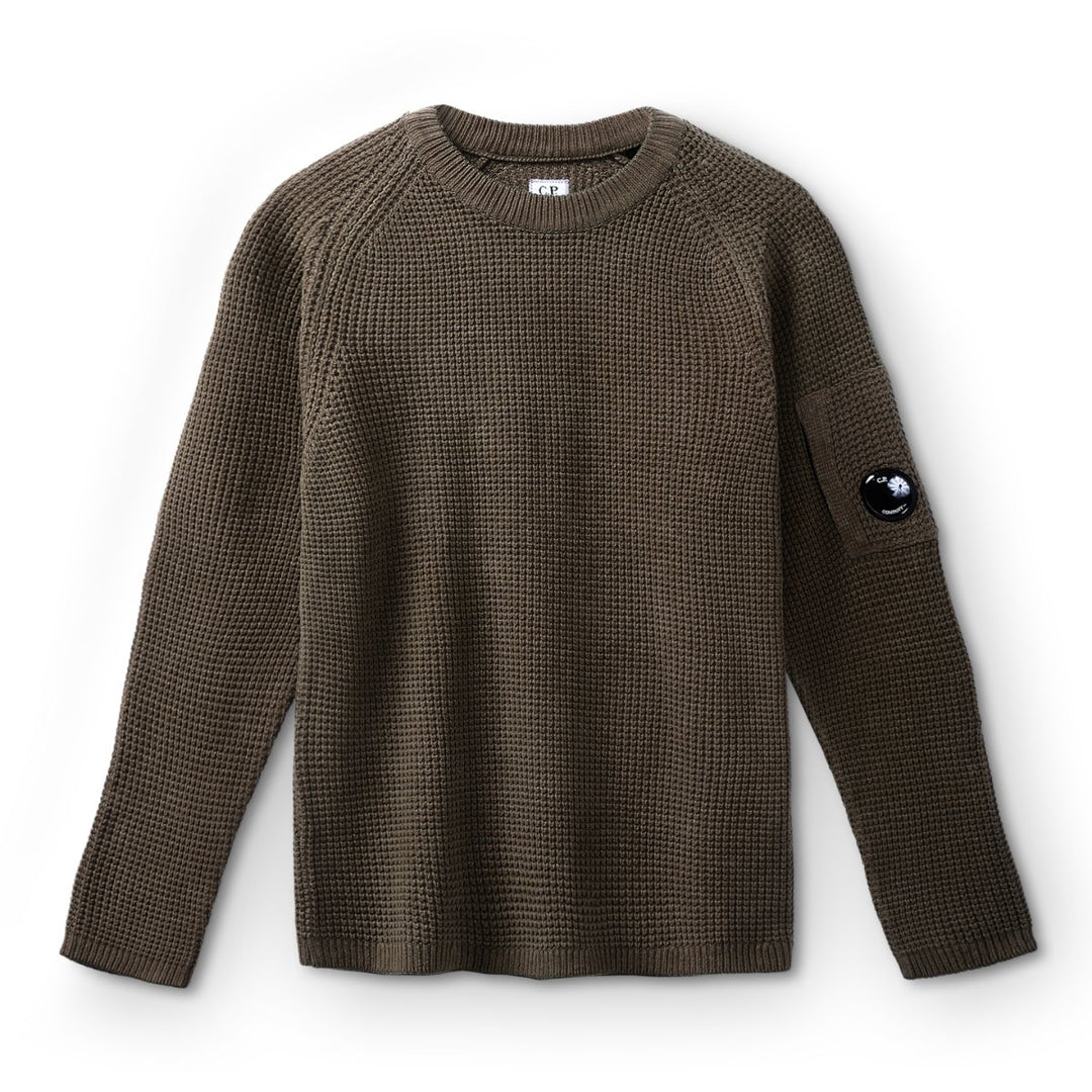 C.P. Company Men's Cotton Chenille Crewneck Waffle Knit Walnut/Beige - 10052511 - West NYC